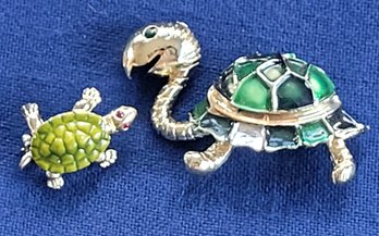 Two Cute Turtle Vintage Brooches