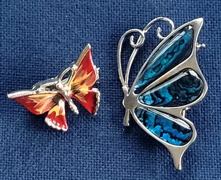 Two Colorful Butterfly Motif Brooches