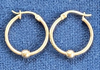 Gold Wash Over Sterling Silver Classic Hoop Earrings With A Ball Bead