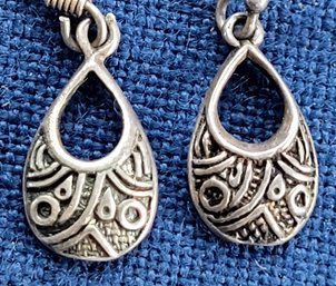 Pretty Sterling Silver Open Drop Dangling Earrings With Patterned Design