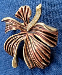 Vintage Textured & Rhinestone Tropical Flower Brooch
