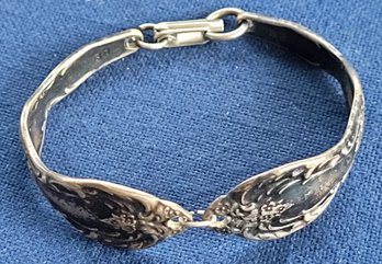 Elegant Vintage Silver Plate Spoon Bracelet With Flower Details