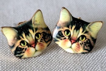 Purrfect Tabby Calico Cat Button Stud Earrings