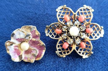 Two Lovely Vintage Dainty Flower Brooches