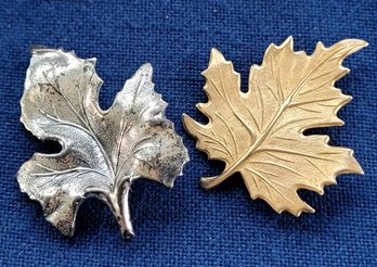 Autumn Leaves Vintage Brooch Duo - Sterling Silver & Gold Filled