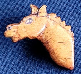 Vintage Hand Carved Wooden Folk Art Horse Head Lapel Pin - Signed