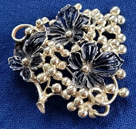 Vintage Sarah Coventry MCM Pendant Or Brooch With Black Enamel Flowers