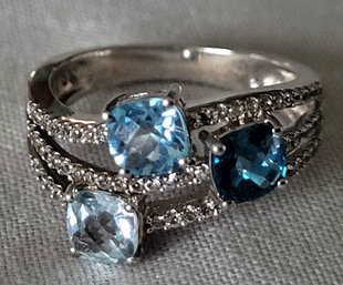 Pretty In Blue - Blue Topaz. Aquamarine & White Sapphire Dazzling Ring