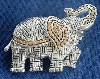 Lucky Trunk Up Elephant Silver With Brass Details Brooch