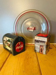 Coca Cola Glass Plate, Mailbox And Candle