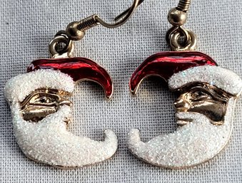 Crescent Shaped Dangling Santa Earrings