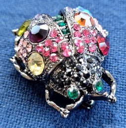 Vintage Colorful Lady Bug Beetle Rhinestone & Crystal Brooch