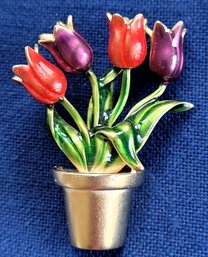 Bright & Cheerful Tulips In A Pot Brooch