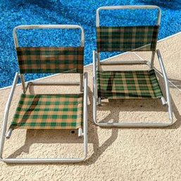 2 Vintage Aluminum Beach Sand Folding Chairs