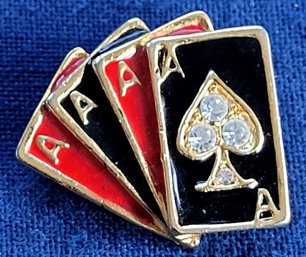 Vintage Aces Playing Card Hand Enamel Brooch