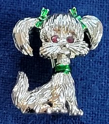 Adorable Vintage Puppy With Enamel Bows Gerry's Brooch