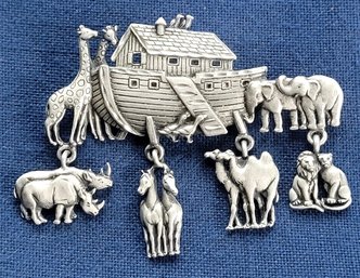 Wonderful Designer JJ Noah's Ark Brooch With Dangling Animals