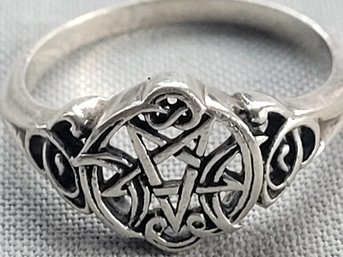 Amazing Sterling Silver Druid Celtic Moon Pentacle Design Ring