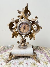 Gilt  Metal And Marble Base Alarm Clock  C 1920's