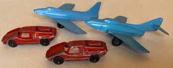 Vintage Lot TootsieToy - Die Cast - USAF Plane & Pair Red Fiat Abarth Cars - Navy Plane  Midge Toy Rockford IL