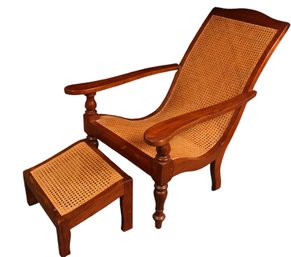 Antique Indonesian Teak And Cane Plantation Chair