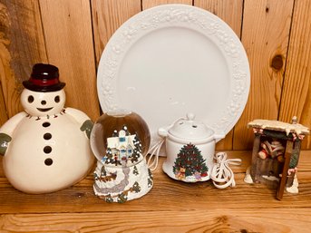 Homer Laughlin Plate With Snow Globe  And More