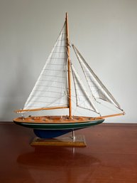 Wooden Model Sail Boat On Display Stand