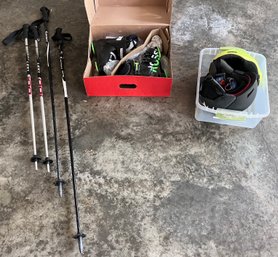 39. Rossi Children Ski Boots, Poles And Bike Helmets