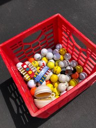 Used Golf Balls In Red Milk Crate