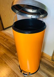 Retro Orange Trash Can With Foot Peddle And Removable Bin