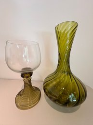 Roemer Wine Glass, Green Vase