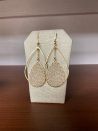 Gold, Wire &  Sparkle Teardrop Shaped Earrings