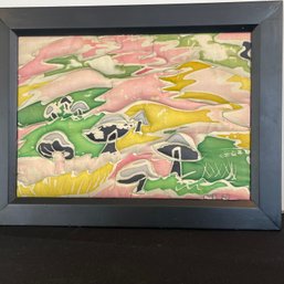 A Framed Vintage NORMA LEE UNHER Batik Buffalo NY   - 15.5'w X 11.5'h