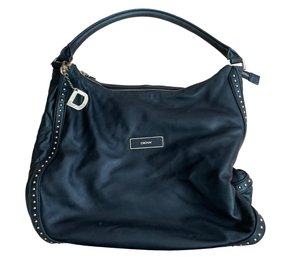 DKNY Studded And Quilted Black Leather Shoulder Bag