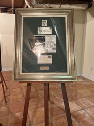 Framed Lou Gehrig Collage With Signed Carl Hubbell Envelope