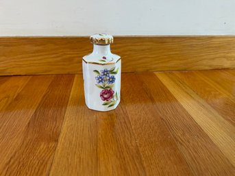 Vintage LADY BARRINGTON Porcelain 5.5 Vanity Jar With Lid Floral Gold Trim