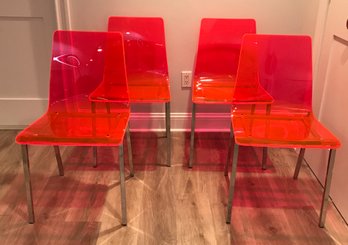 Modern Sleek CB2 Pink/Orange Acrylic Vapor Neon Chairs