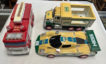 Hess Emergency Truck With Rescue Vehicle & Hess Toy Truck Front Loader & Race Car And Hess Inside Racer    D3