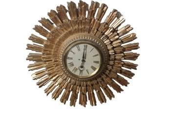 Hollywood Regency Style Syroco Sunburst Wall Clock, 8-Day Jeweled