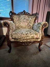 Ornate French  Country Style Armchair # 1 0f 2 With Chenille Upholstery