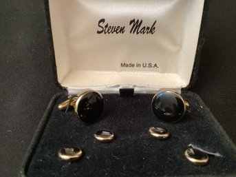 Vintage Steven Mark Cuff Links And Studs Set Black Tie Made In The USA In Presentation Box