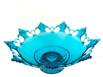 Vintage Westmoreland Bowl Blue Glass Lace Rim Centerpiece Fruit Bowl