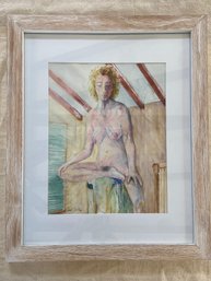 Nude Portrait Sitting Woman Watercolor Painting Signed Carol Kelly Local Artist 16x22 Matted Framed