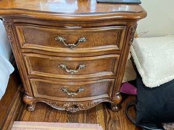 American Drew End Table/nightstand, 3 Drawer, French Provincial, With Acanthus Leaf Trim,