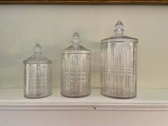 Large Vintage Etched Glass Canister Set