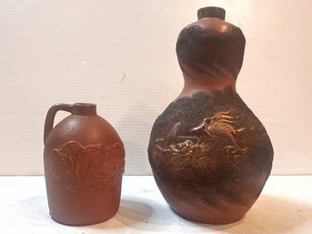 Pair Of Chinese Red Pottery: Mini Jug And Vase