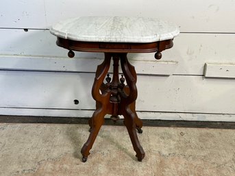 Antique Marble Top Table On Casters