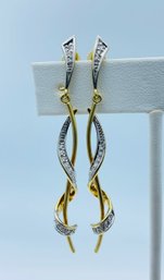 Designer Quality 14k Yellow Gold Diamond Dangle Twist Drop Earrings