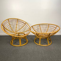 Pair Of Large Rattan Papasan Chairs With Cushions