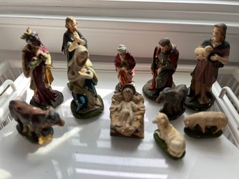 Signed Wooden German 11 Piece Nativity Set